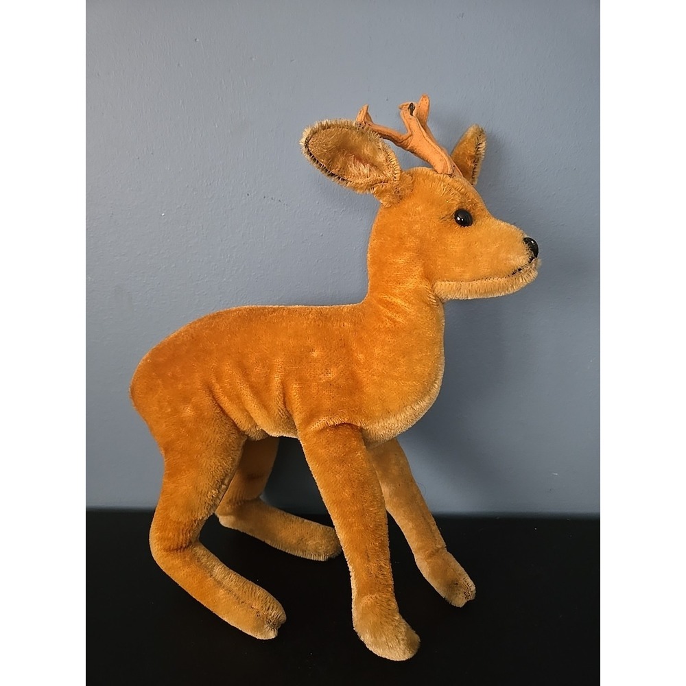 Steiff Roebuck Deer W Antlers Mohair Plush Male Buck Vintage